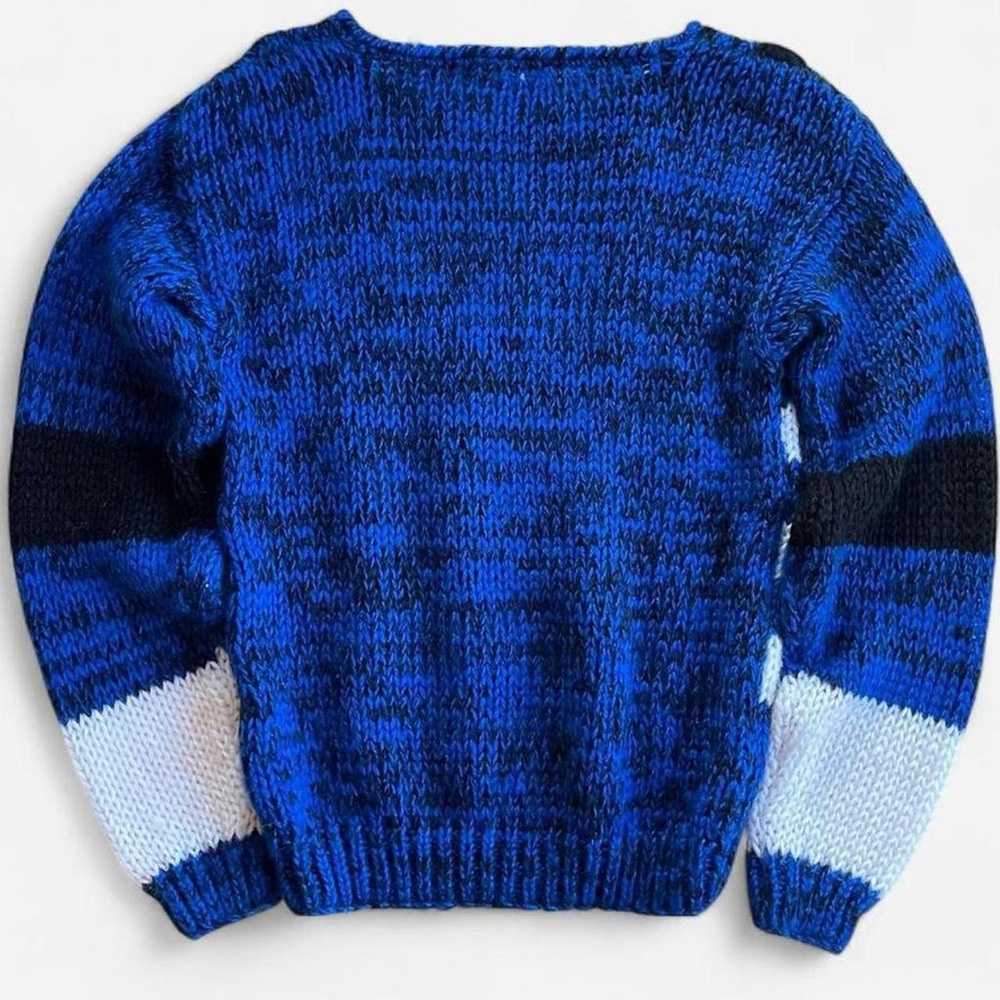 Vintage Cherry Stix Hand Knit Blue Black White  Geometric Checkered Sweater - Picture 5 of 6